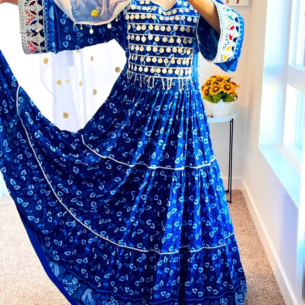 Women's Blue Ethnic Maxi Dress with Embroidered Bodice - Picture 4 of 4